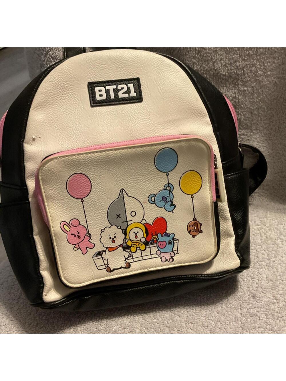 BT21  Backpack White Black Pink Zip Closure  BTS k pop
